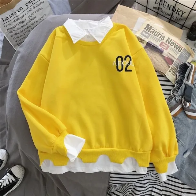 Lazy Style Fake Two Thin Spring And Autumn New Patchwork Sweater 8054 Yellow - Shop at LoveMi