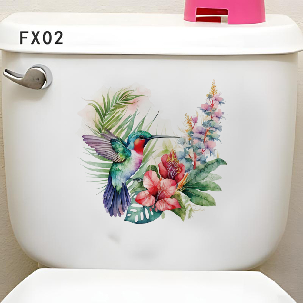 Title 3, Flower Green Plant Hummingbird Toilet Toilet Wa...