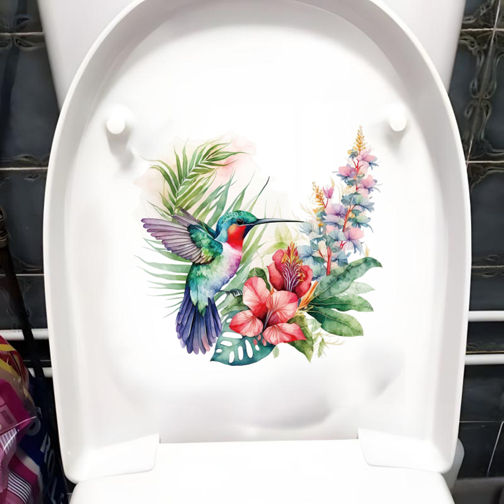 Title 1, Flower Green Plant Hummingbird Toilet Toilet Wa...