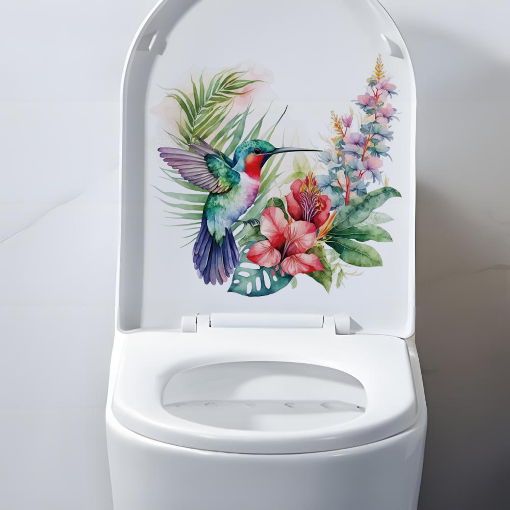 Title 2, Flower Green Plant Hummingbird Toilet Toilet Wa...