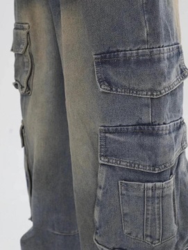American Retro Multi-pocket Straight Cargo Jeans