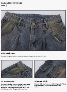 American Retro Multi-pocket Straight Cargo Jeans