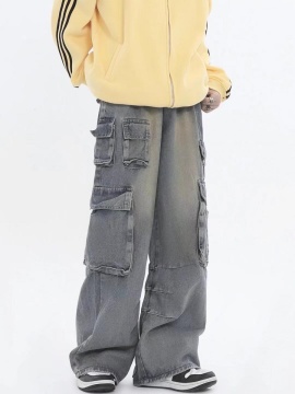 American Retro Multi-pocket Straight Cargo Jeans