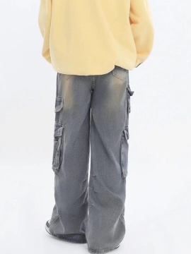 American Retro Multi-pocket Straight Cargo Jeans