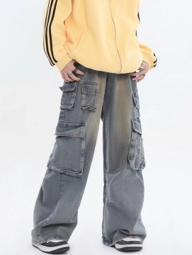 American Retro Multi-pocket Straight Cargo Jeans