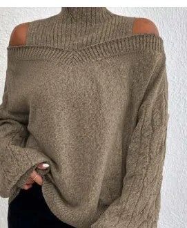 Sweater Shoulder Drop Design Women's Lantern Sleeves Camel - Shop at LoveMi
