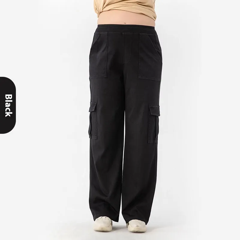 High Waist Stretch Double Pocket Sports Casual Pants - Black
