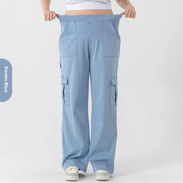 High Waist Stretch Double Pocket Sports Casual Pants Denim Blue - Shop at LoveMi