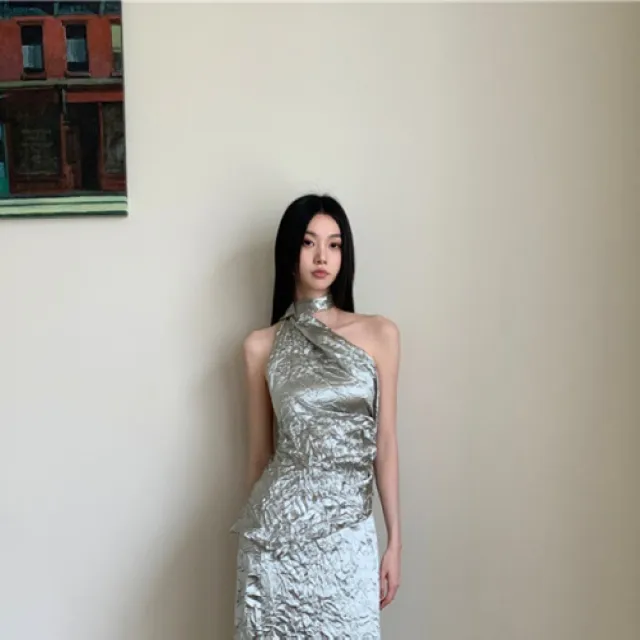 White Satin Crumpled Texture Split Dress Top - Shop at LoveMi