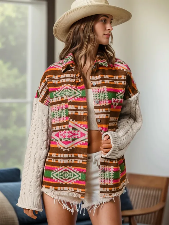 New Knitted Sleeve Patchwork Wool Coat Coffee Color - Shop at LoveMi