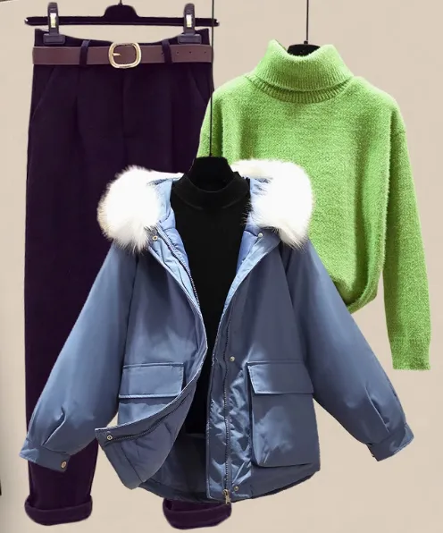 Women's Padded Jacket Sweater Set Made Of Cotton Black Blue Green - Shop at LoveMi