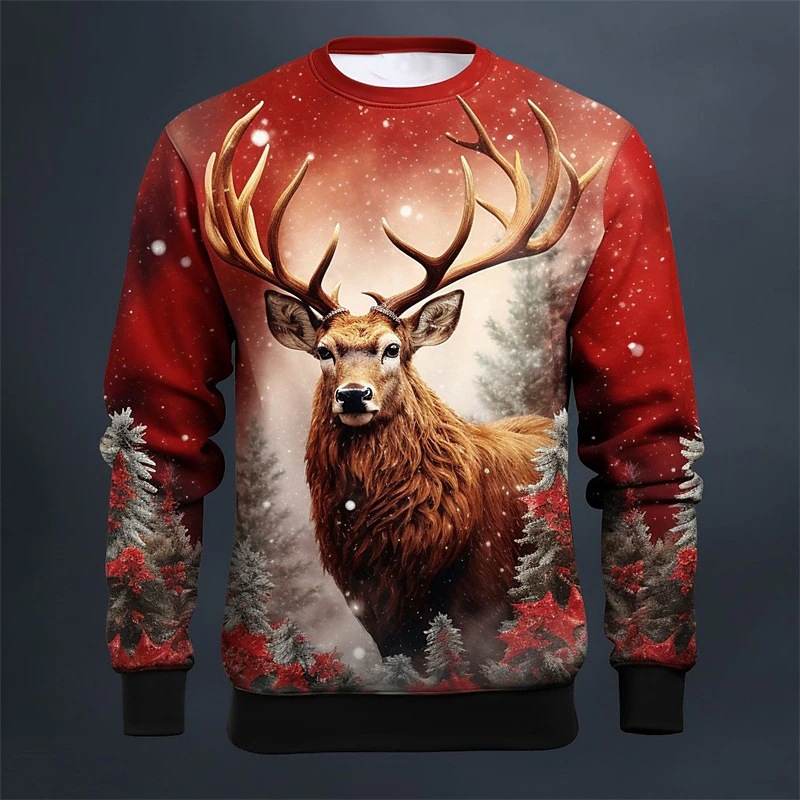 Title 5, Christmas Elk Printing Round Neck Sweater Base ...