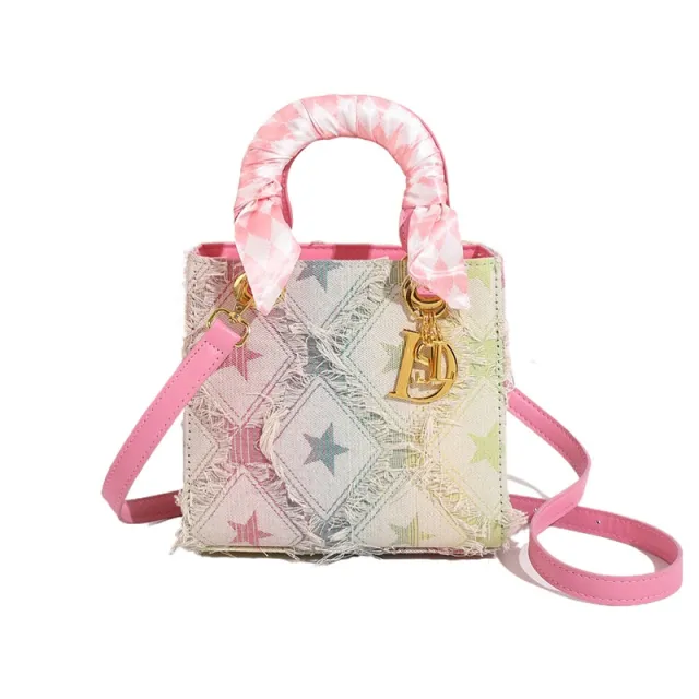 Denim Handbag Women's New Korean style Fashion Shoulder Niche Texture Rhombus Crossbody Tote Bag Pink - Shop at LoveMi