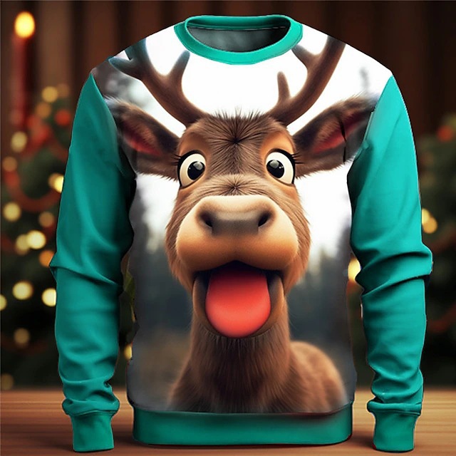 Title 6, Christmas Elk Printing Round Neck Sweater Base ...