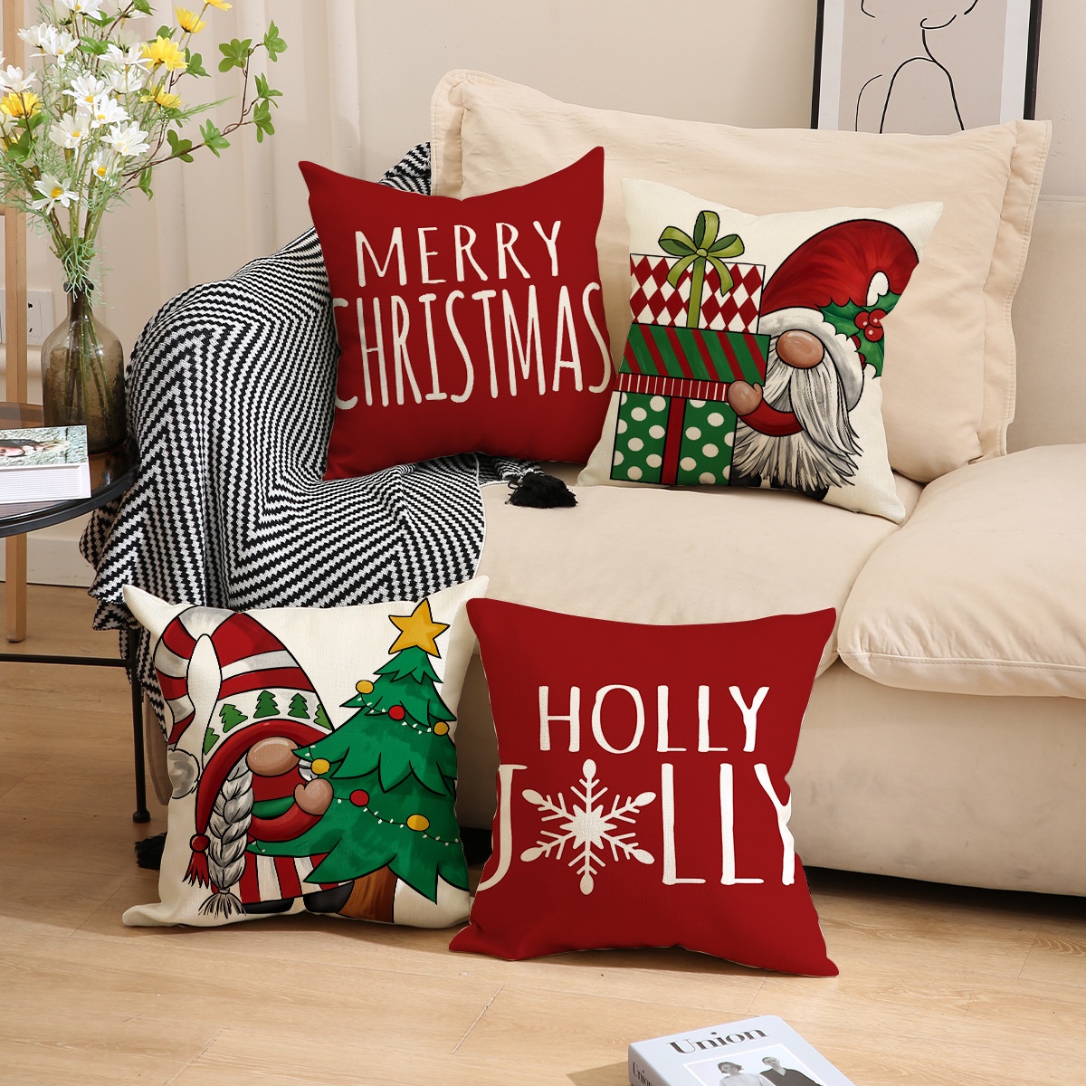 Title 1, Christmas Pillow Red Combination Throw Pillowcase