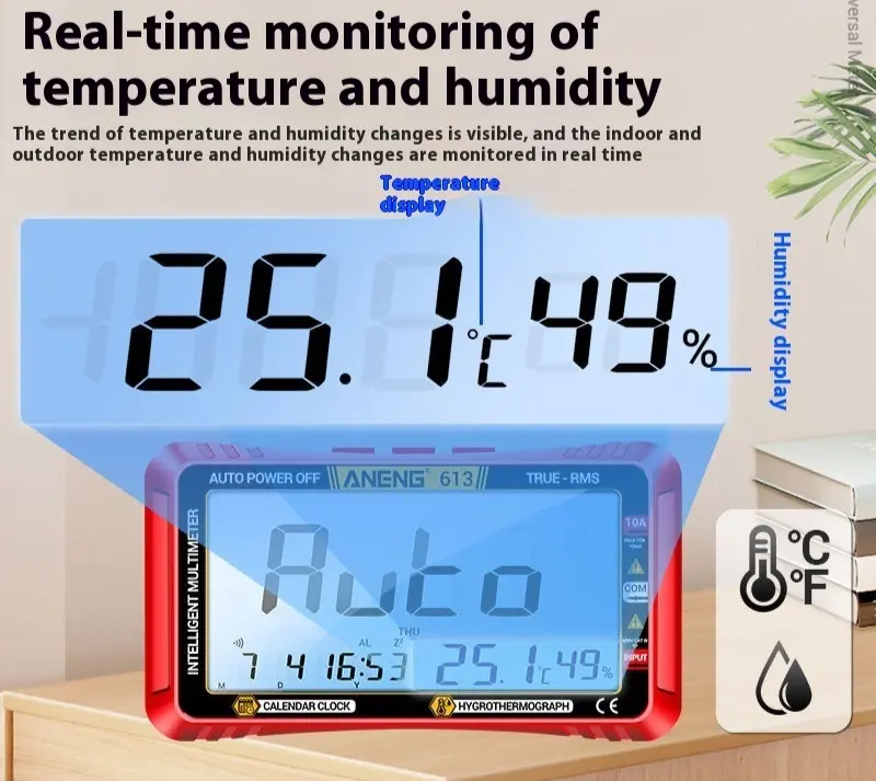 Full Screen Intelligent New Upgrade Three-in-one Calendar Temperature And Humidity Multimeter Multi-function One-click Switch Electrician Special Table