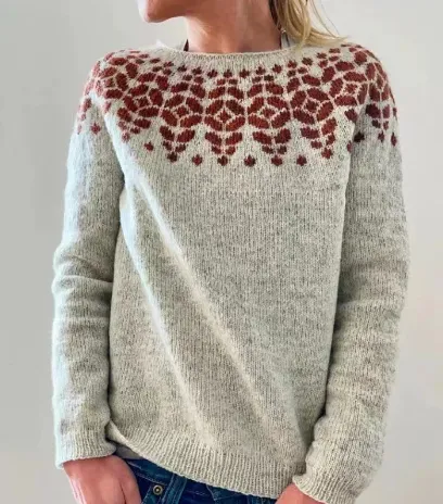 Women's Fashion Round Neck Multicolor Loose Leisure Pullover Knitwear Sweater Conical Flower - Shop at LoveMi