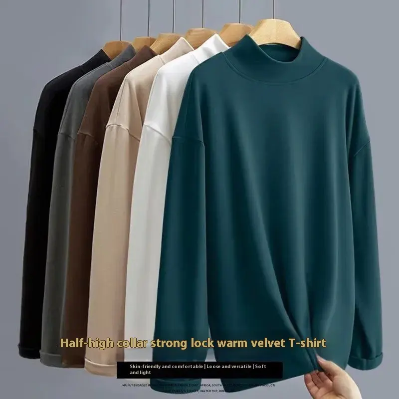 Men's Undershirt Half Turtleneck Solid Color Long-sleeved