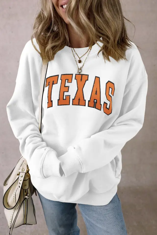 Letter Fleece Printed Casual Long Sleeve Sweatshirt White - Shop at LoveMi