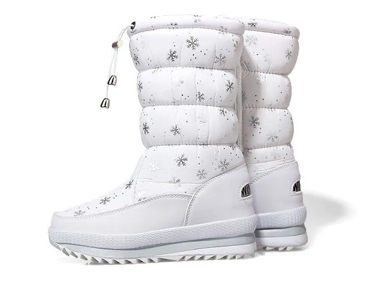 Winter Thicken Thermal Women's Multicolor Snow Boots - White