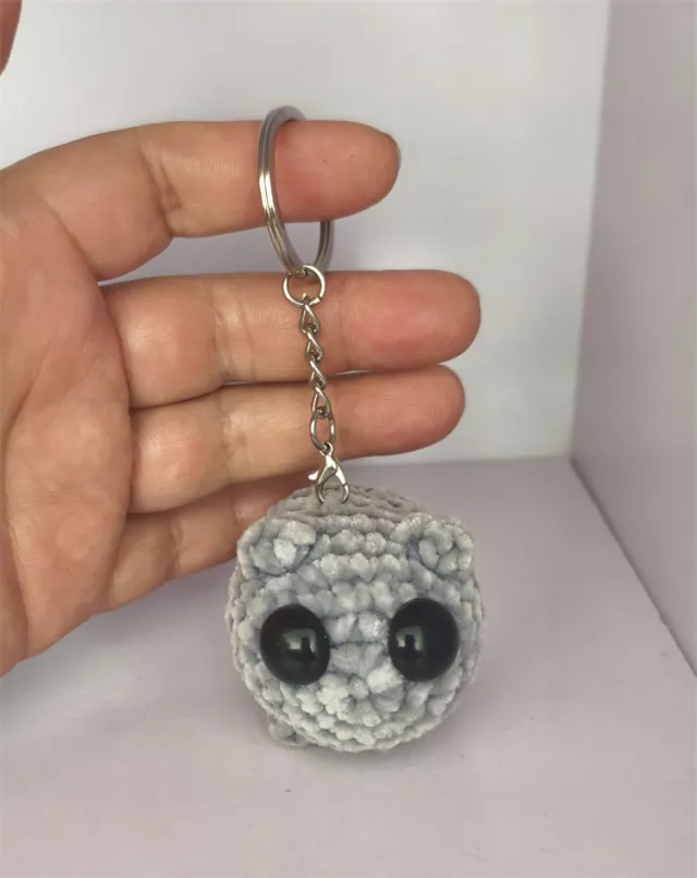 Cute And Minimalist Hamster Crochet Doll Keychain Light Grey Without Bow - Shop at LoveMi