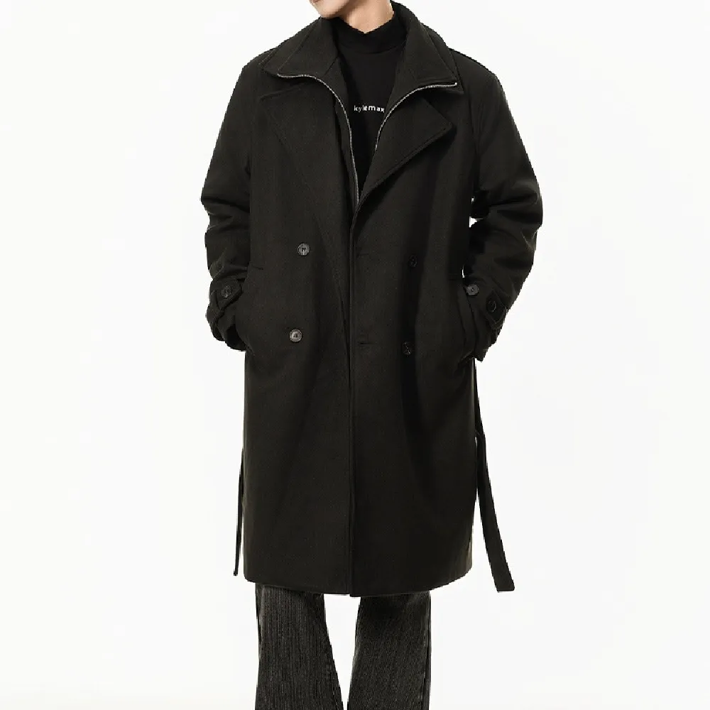 Double Breasted Men's Mid-length Over-the-knee High-grade Trench