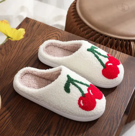 Family Cartoon Plush Slippers For Women - Cherry-36To37