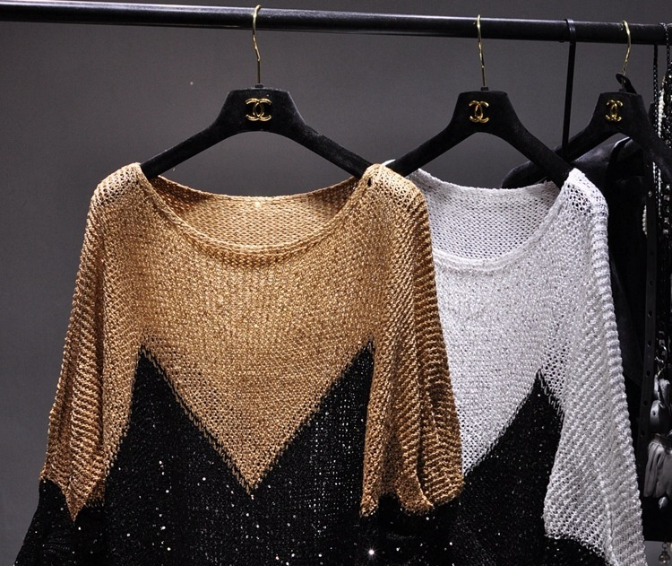 Title 15, Sequined Pullover Loose Cape Batwing Shirt Holl...