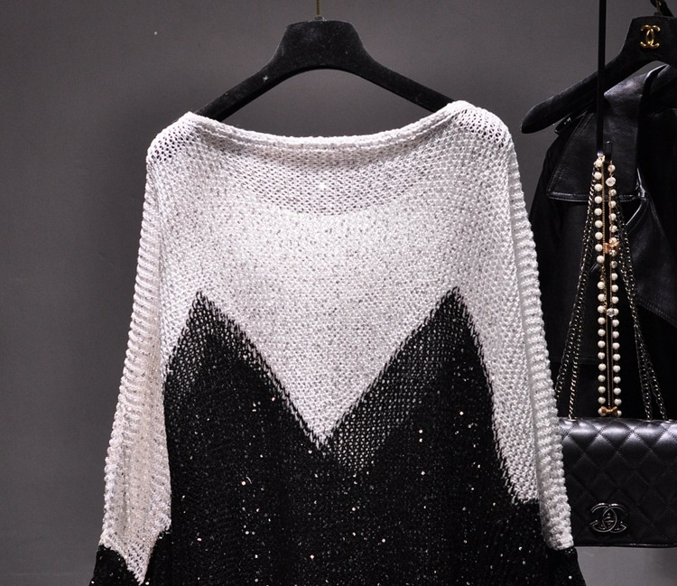 Title 3, Sequined Pullover Loose Cape Batwing Shirt Holl...