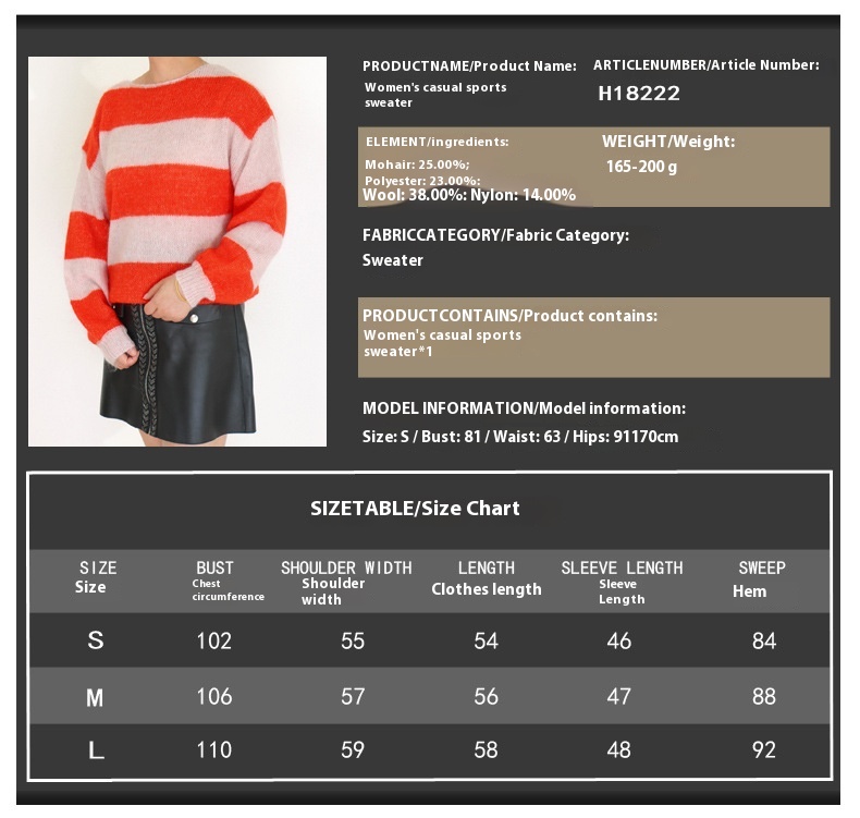 Title 1, Mohair Round Neck Striped Sweater Autumn Loose ...