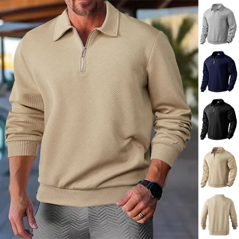 Lapel Jacquard Half-zipper Sweatshirt Fashion Solid Color Long-sleeved Tops