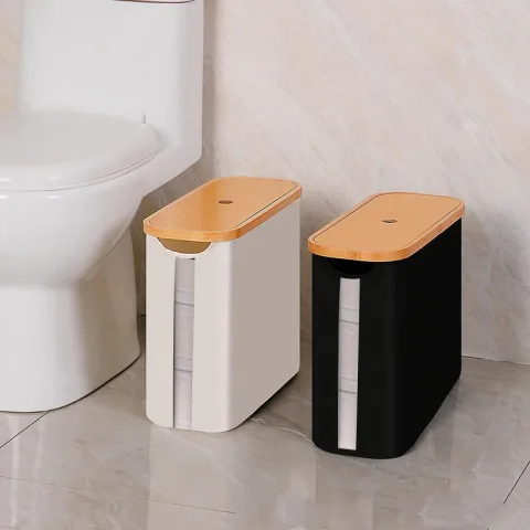 Bamboo Cover with Transparent Roll Paper Storage Basket