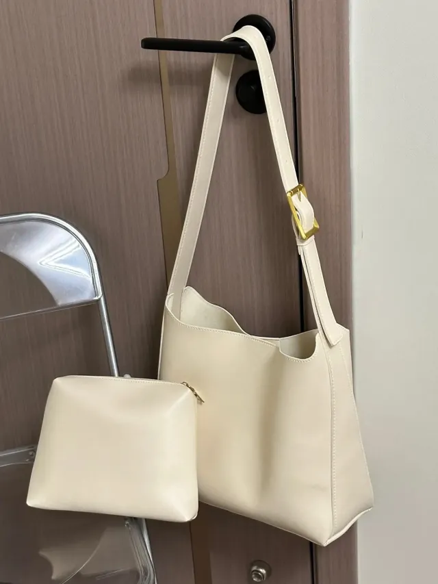 New Fashion All match Bucket Large Capacity Simple Casual Two piece Suit Shoulder Messenger Bag White - Shop at LoveMi