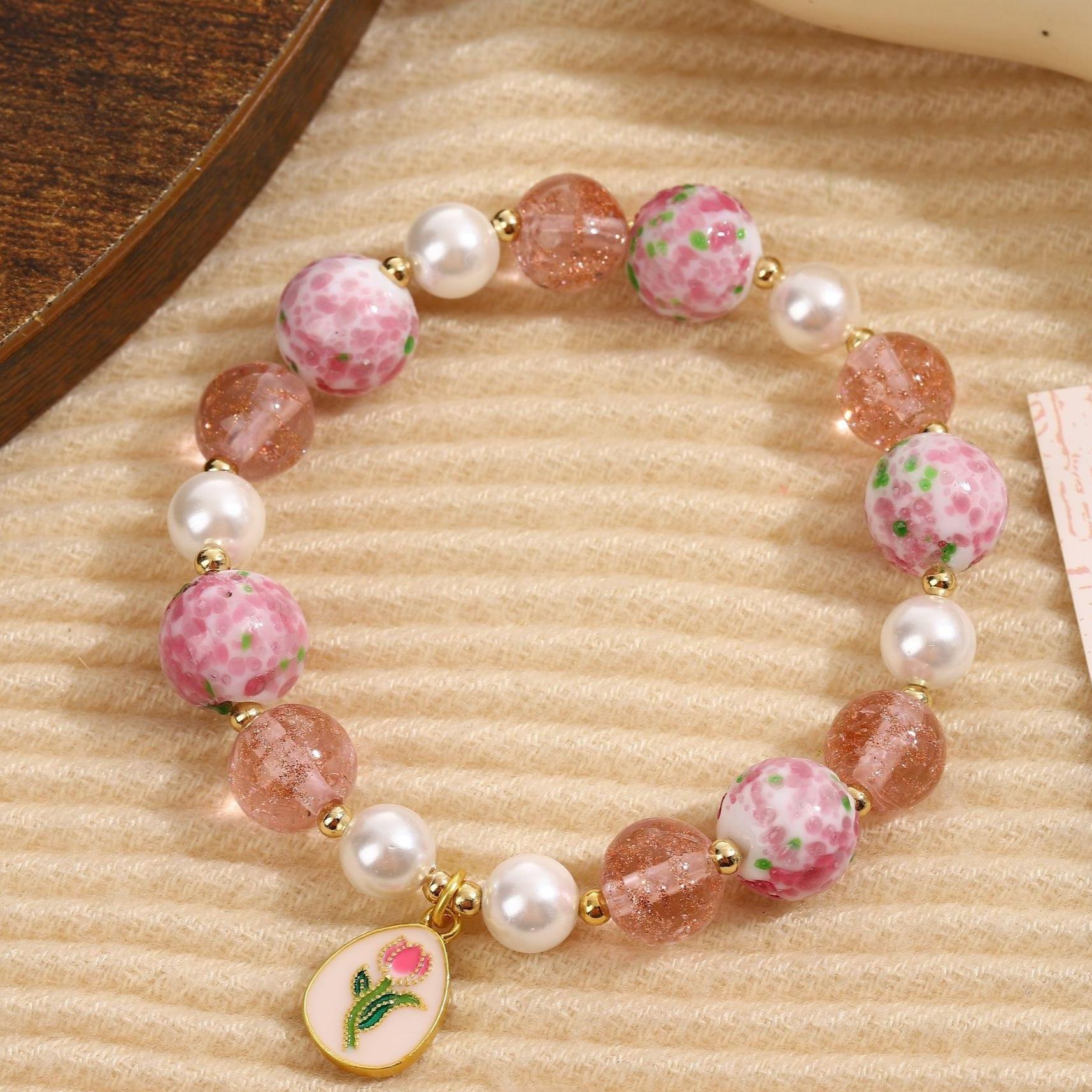 Pastoral Style Tulip Pearl Glaze Floral Ball Bracelet