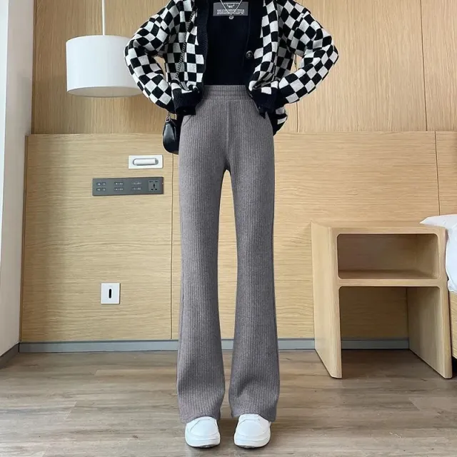 All matching Straight Casual Fleece And Thick Slightly Flared Wide leg Pants For Women Gray, Fleece Lining - Shop at LoveMi