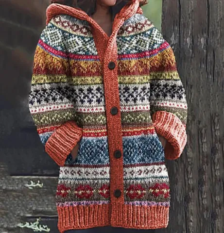 New Christmas Abstract Printed Casual Cloak Coat - Hwjca156F68-M