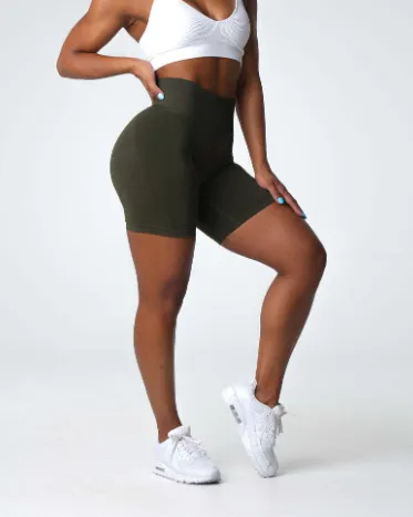 Gluteal Muscle Line Hip Raise Skinny Seamless Shorts Fitness Yoga Shorts Olive Green - Shop at LoveMi