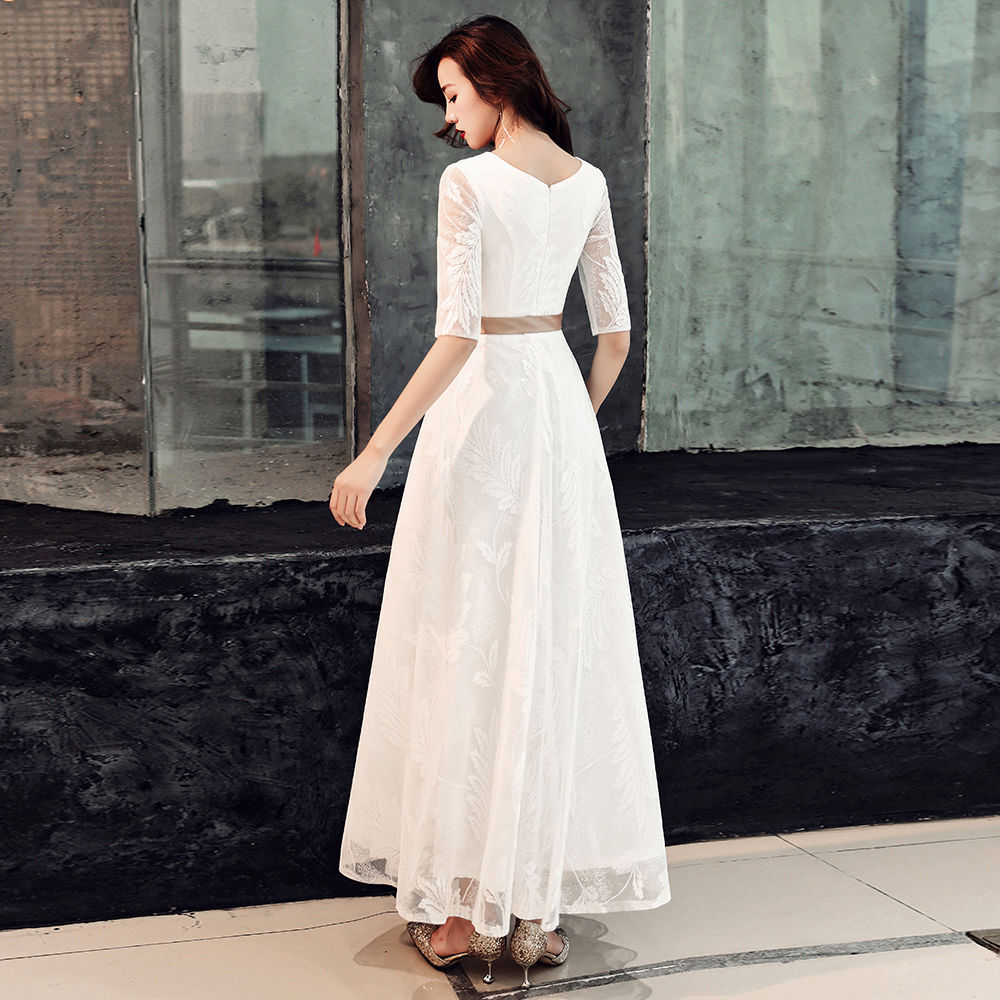 Title 5, Korean Style Banquet Evening Dress White Lace