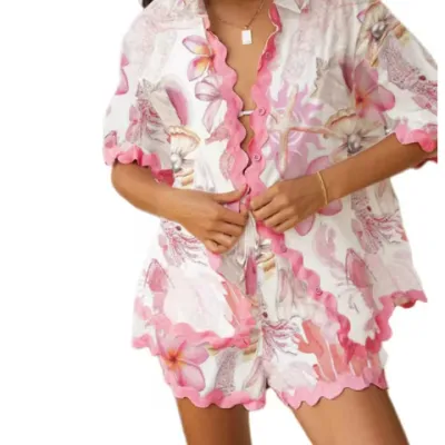 All match Lace Wave Shirt Short Suit Pink - Shop at LoveMi
