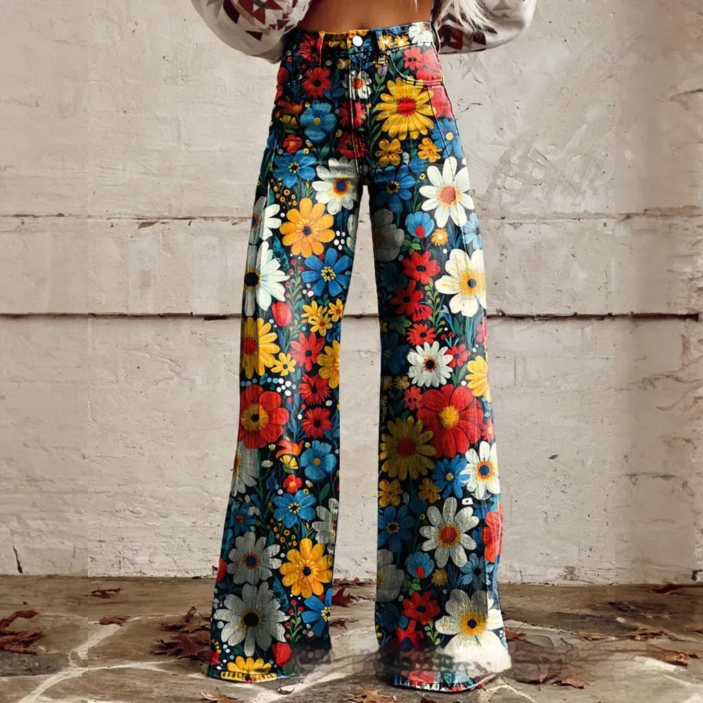 Foreign Trade Plus Size Women's Casual Pants Thin Imitation Jeans Wide Leg - Imitation Denim 10-Xl