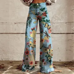Foreign Trade Plus Size Women's Casual Pants Thin Imitation Jeans Wide Leg - Imitation Denim 4-4Xl - View 1