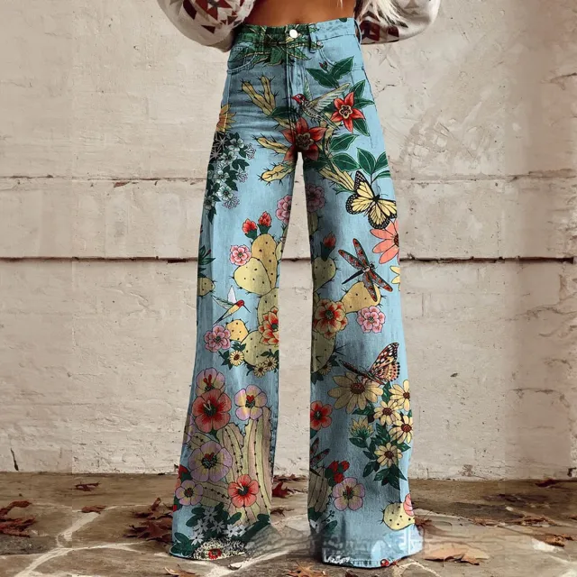 Foreign Trade Plus Size Women's Casual Pants Thin Imitation Jeans Wide Leg Imitation Denim 4 4Xl - Shop at LoveMi