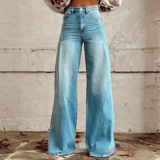 Foreign Trade Plus Size Women's Casual Pants Thin Imitation Jeans Wide Leg Imitation Denim 3 Xl - Shop at LoveMi
