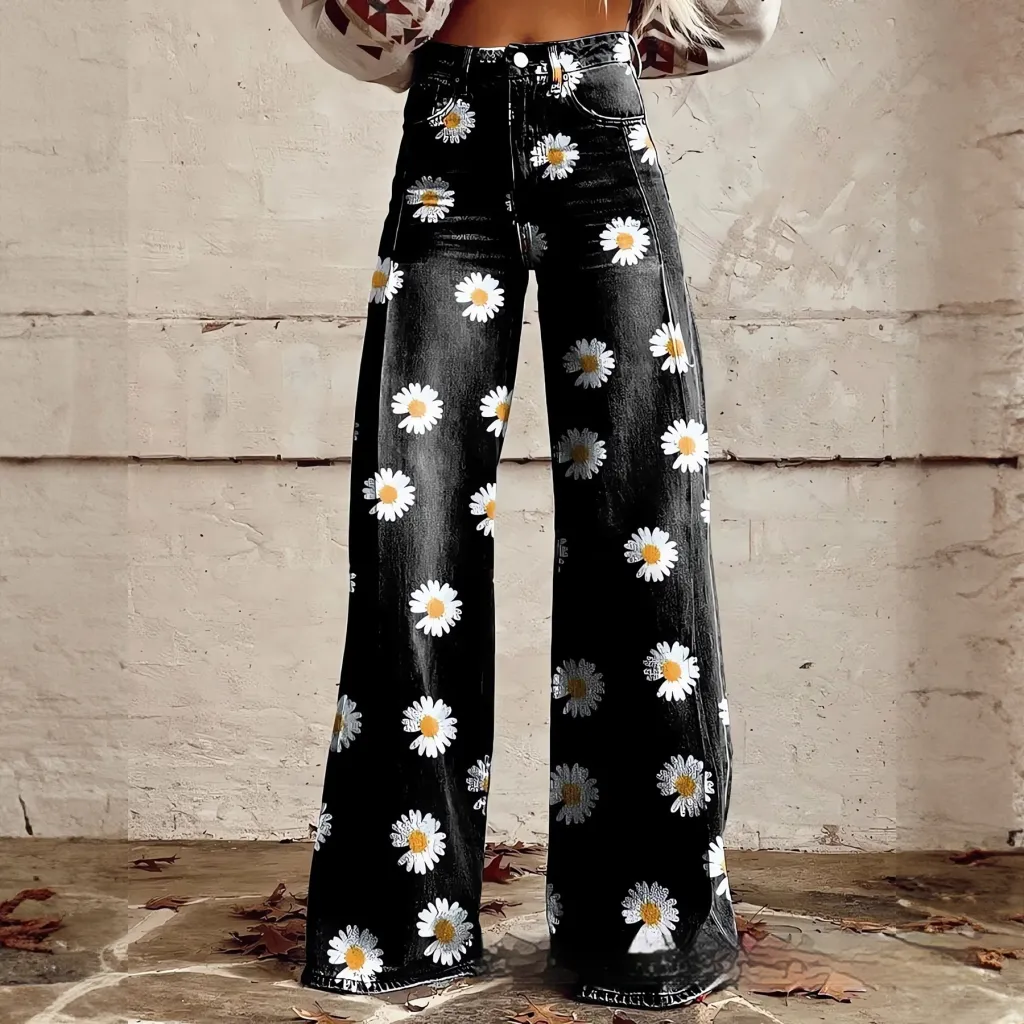 Foreign Trade Plus Size Women's Casual Pants Thin Imitation Jeans Wide Leg - Imitation Denim 13-5Xl