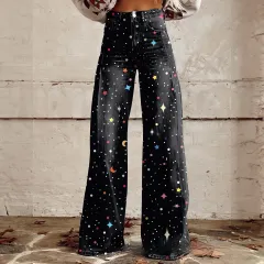Foreign Trade Plus Size Women's Casual Pants Thin Imitation Jeans Wide Leg - Imitation Denim 17-5Xl - View 1