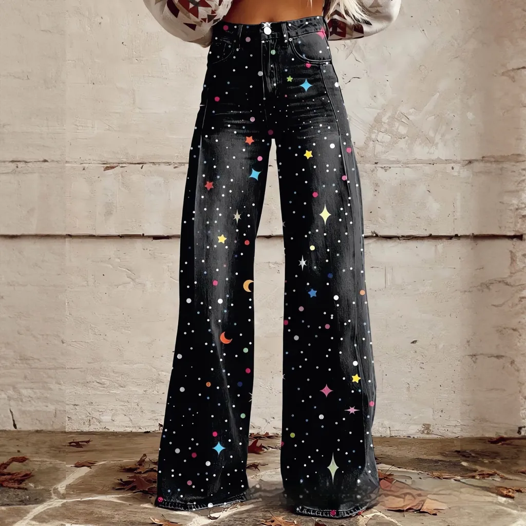 Foreign Trade Plus Size Women's Casual Pants Thin Imitation Jeans Wide Leg - Imitation Denim 17-4Xl