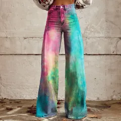 Foreign Trade Plus Size Women's Casual Pants Thin Imitation Jeans Wide Leg - Imitation Denim 2 - View 1