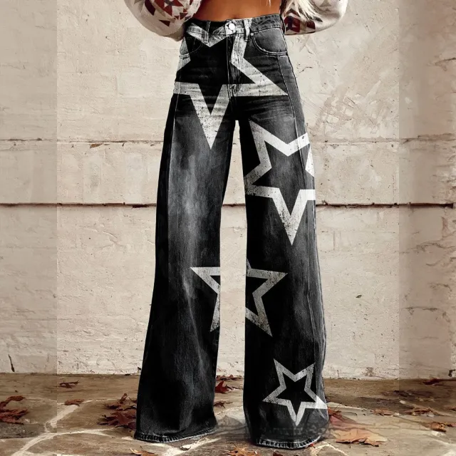 Foreign Trade Plus Size Women's Casual Pants Thin Imitation Jeans Wide Leg Imitation Denim 12 4Xl - Shop at LoveMi