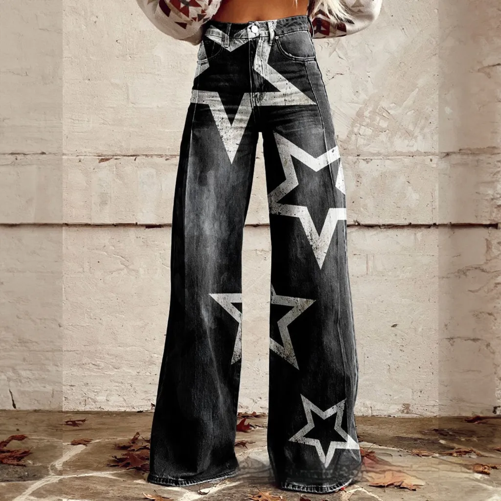 Foreign Trade Plus Size Women's Casual Pants Thin Imitation Jeans Wide Leg - Imitation Denim 12-3Xl