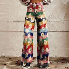 Foreign Trade Plus Size Women's Casual Pants Thin Imitation Jeans Wide Leg - Imitation Denim 7-3Xl - View 1
